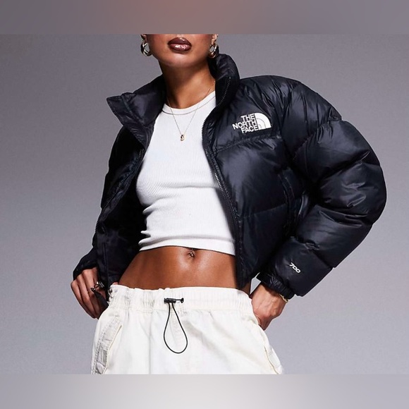The North Face Nuptse Cropped Jacket In Black - Picture 2 of 8